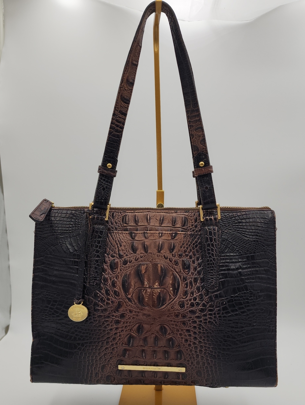 Brahmin Ombre Brown Croc-Embossed Leather Tote